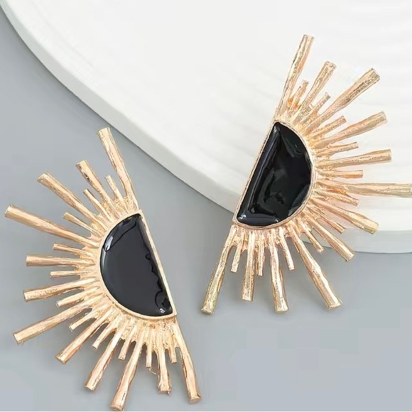 Zara Sun Radiant Gold Statement Stud Earrings - Picture 6 of 16